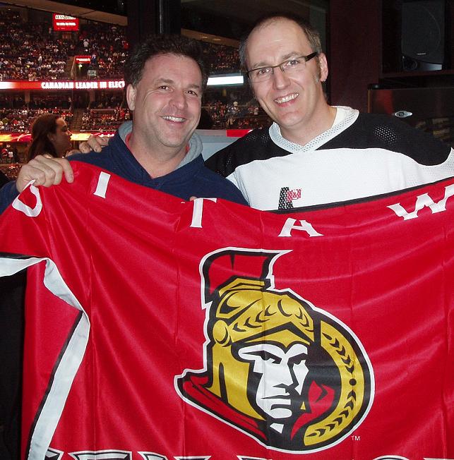 Me giving Gord Brown the flag off my back